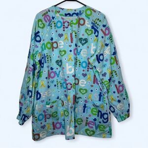 Bio Childhood Cancer Scrub Top in Light Blue Size Large NWT Love Hope Strength